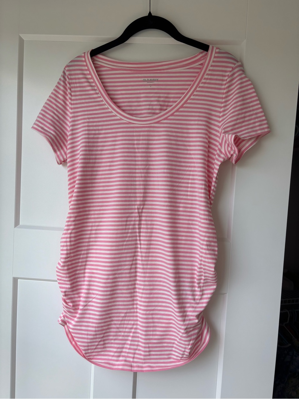 Old Navy Maternity Pink and White Striped Scoop-Neck Short Sleeve Tee